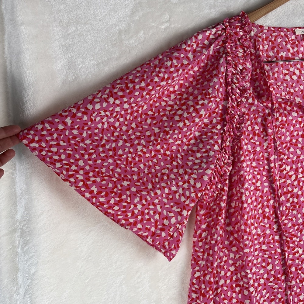 Jodifl Medium Vibrant Floral Pink/White Flutter‎ Sleeve Top V Neck Spring Summer - Picture 8 of 11